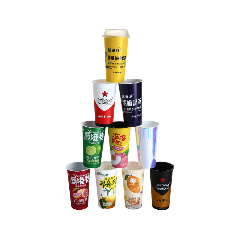 13oz/400ml printed PP plastic bubble boba tea cups with clear plastic lid