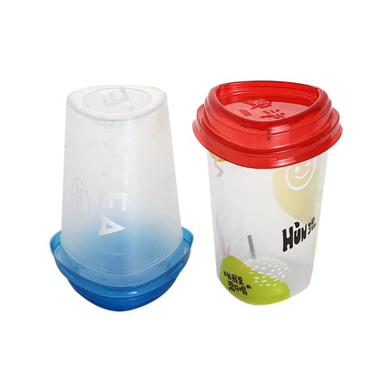 16oz/480ml triangular prism shape PP plastic juice cups with creative lid