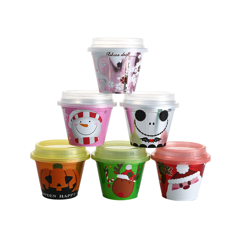 6oz/200ml cartoon PP plastic milkshake cup with lid