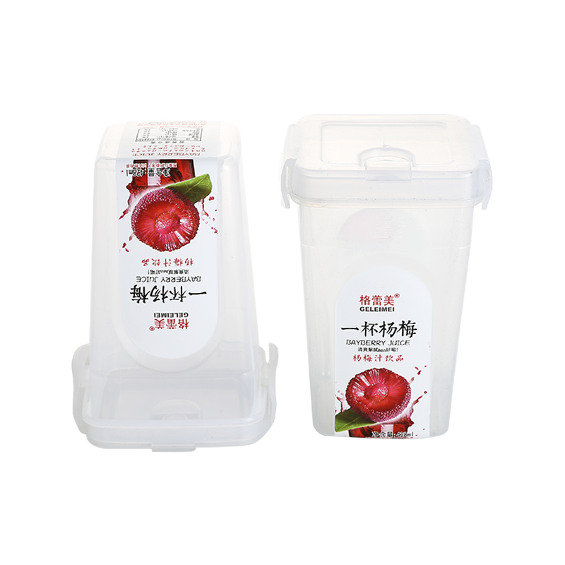 14oz/428ml PP plastic juice cups with square plastic locking cover