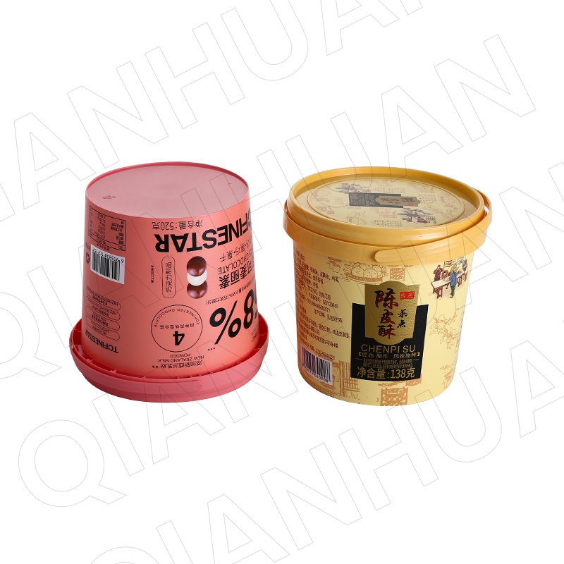 37oz/1.1L in-mold pattern PP plastic ice cream buckets with handle